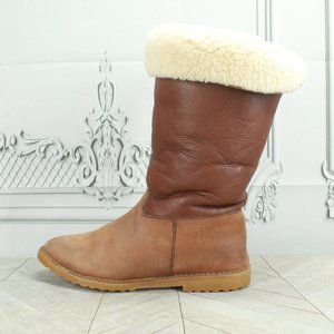 *Womens Leather Mid Calf Pull On Shearling Lined Winter Boots Size 40 runs small